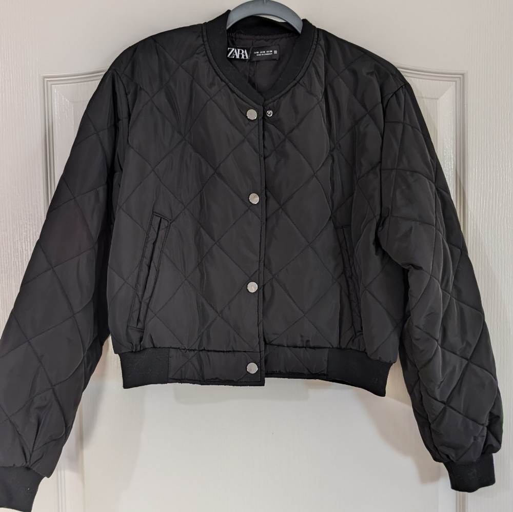 Zara Black Quilted Bomber Jacket